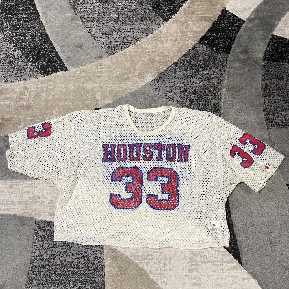 Vintage Champion Houston Jersey Men XL White Football NCAA Mesh Nylon USA‎ 90s